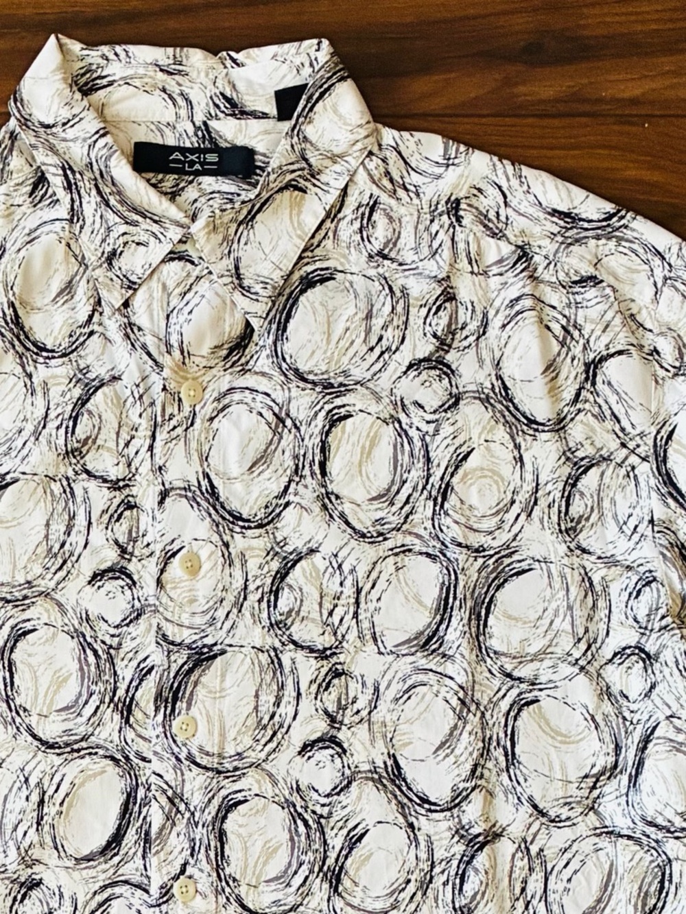 Axis LA 100% Silk Men’s Short Sleeve Shirt Size XL AOP Sketch Circle Pattern
